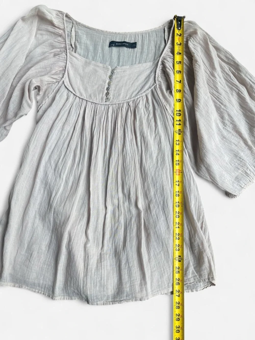 Zara Basic Cream Boho Rustic Cottagecore Peasant Flowy Top Sz S Puff Sleeve
